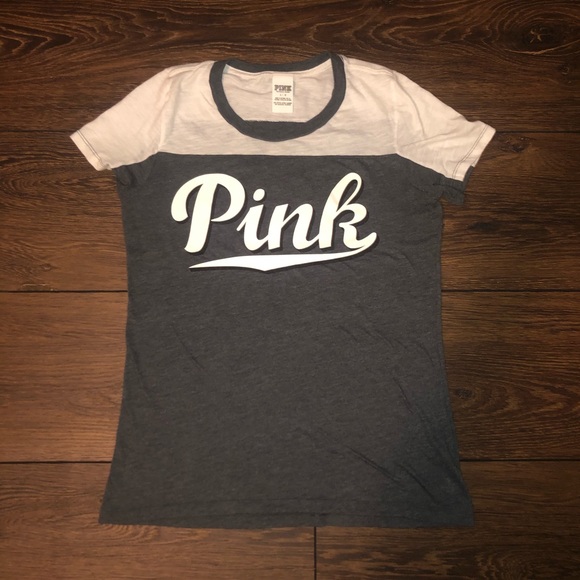 PINK Victoria's Secret Tops - PINK | White and Gray Cotton Basic Logo T-Shirt